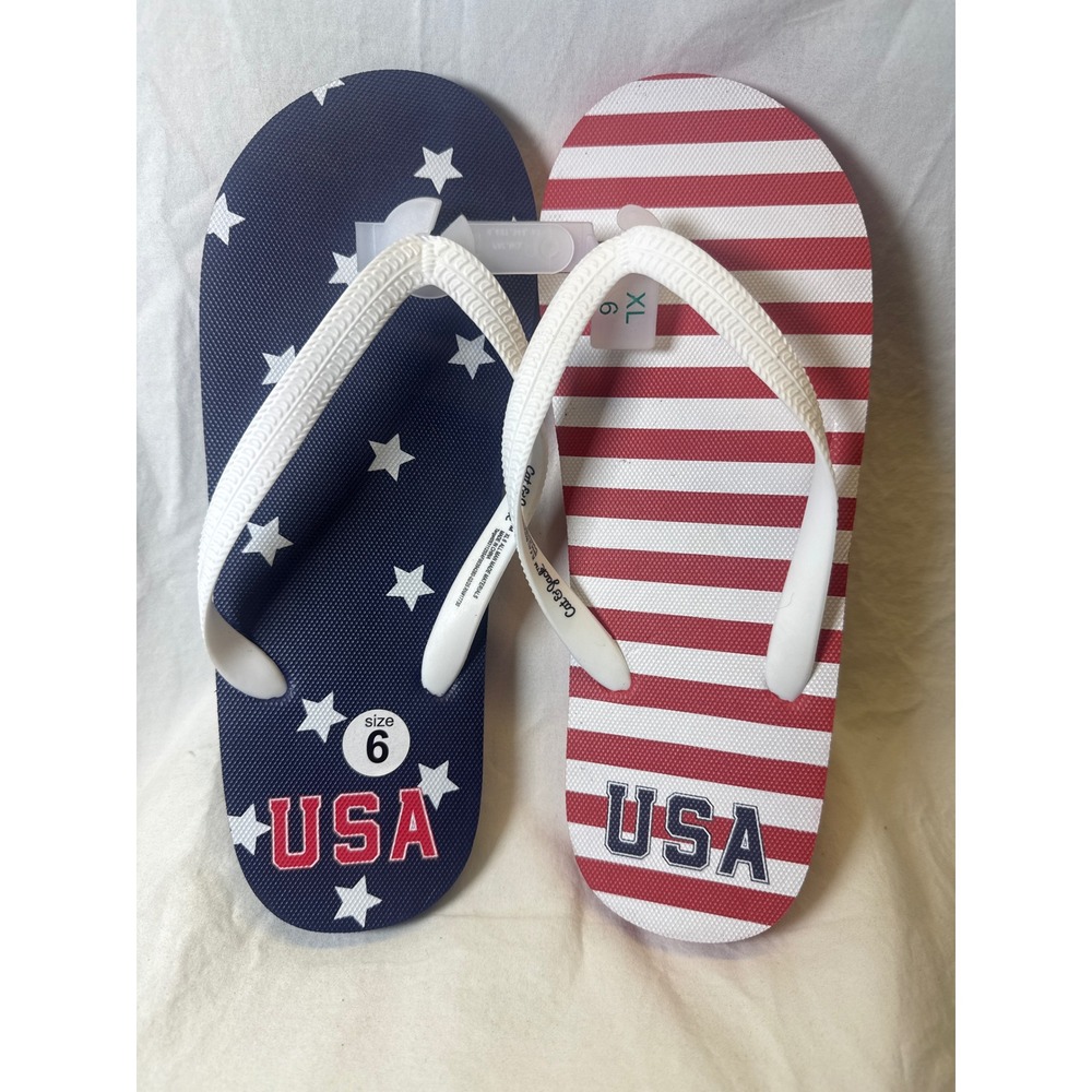 Cat & Jack USA Flag Flip Flops Kids XL 6 Patriotic Stars and Stripes Sandals